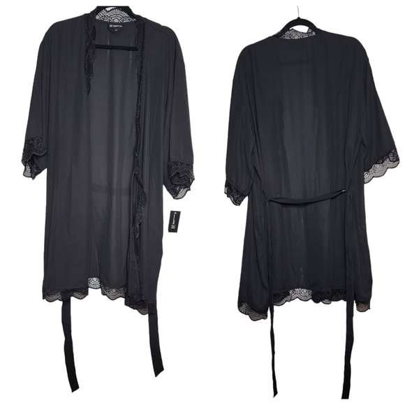 NWT Macy's INC Black Lace Trim Short Robe Women's Size XXL - Picture 8 of 14
